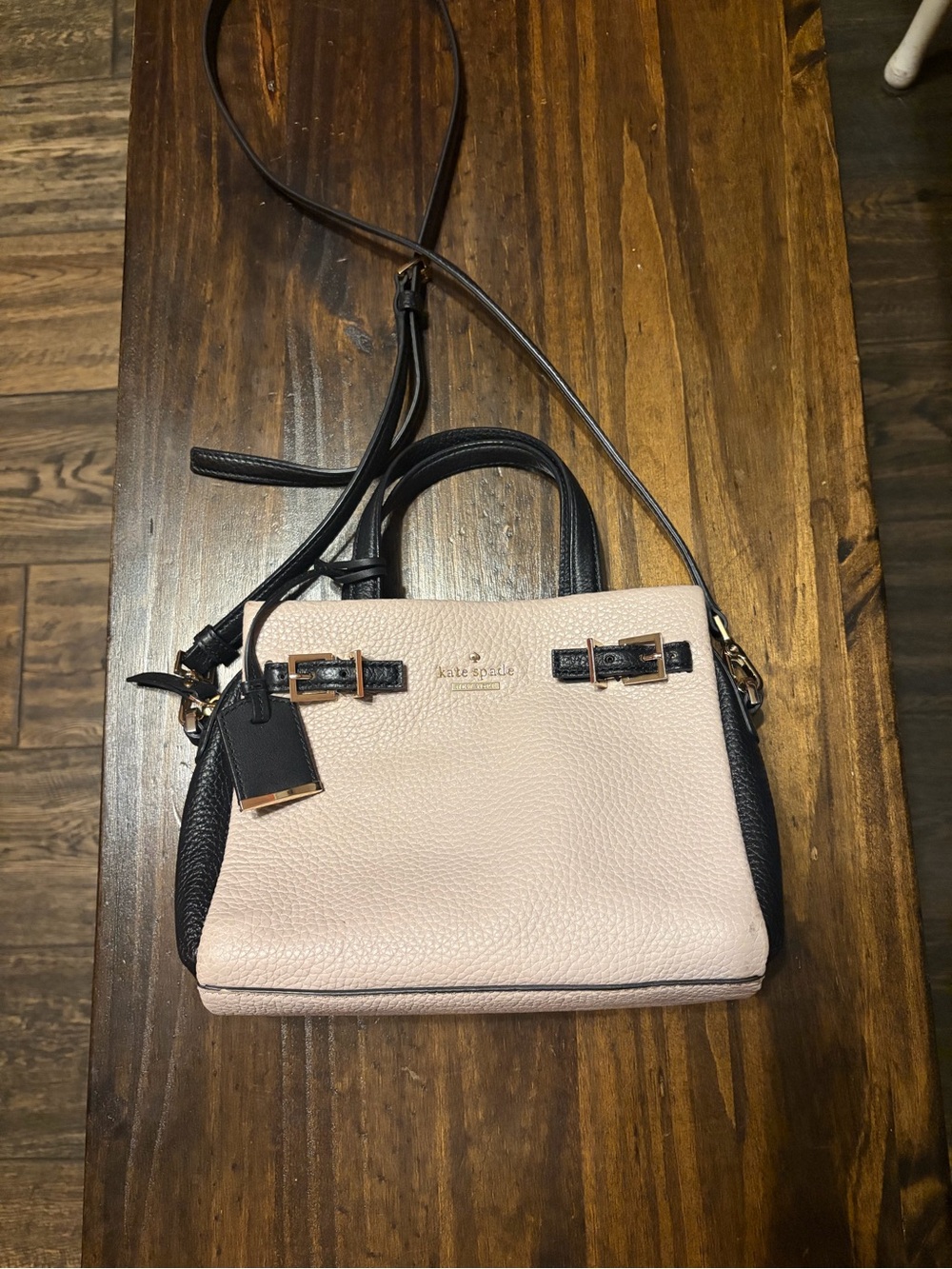 kate spade Two-Tone Pebbled Leather Satchel in Blush and Black